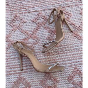 Tan SCHUTZ Loule Leather Rhinestone High Heels US 7.5